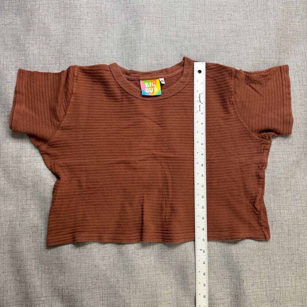 Big Bud Press Cotton Shirt Women's XS Brown Waffle 100% Cotton Oversize Crop - Picture 4 of 9